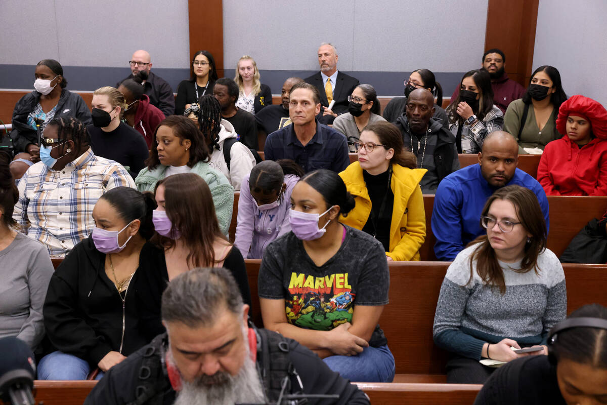 Audience members watch during a court hearing at the Regional Justice Center in Las Vegas on Tu ...