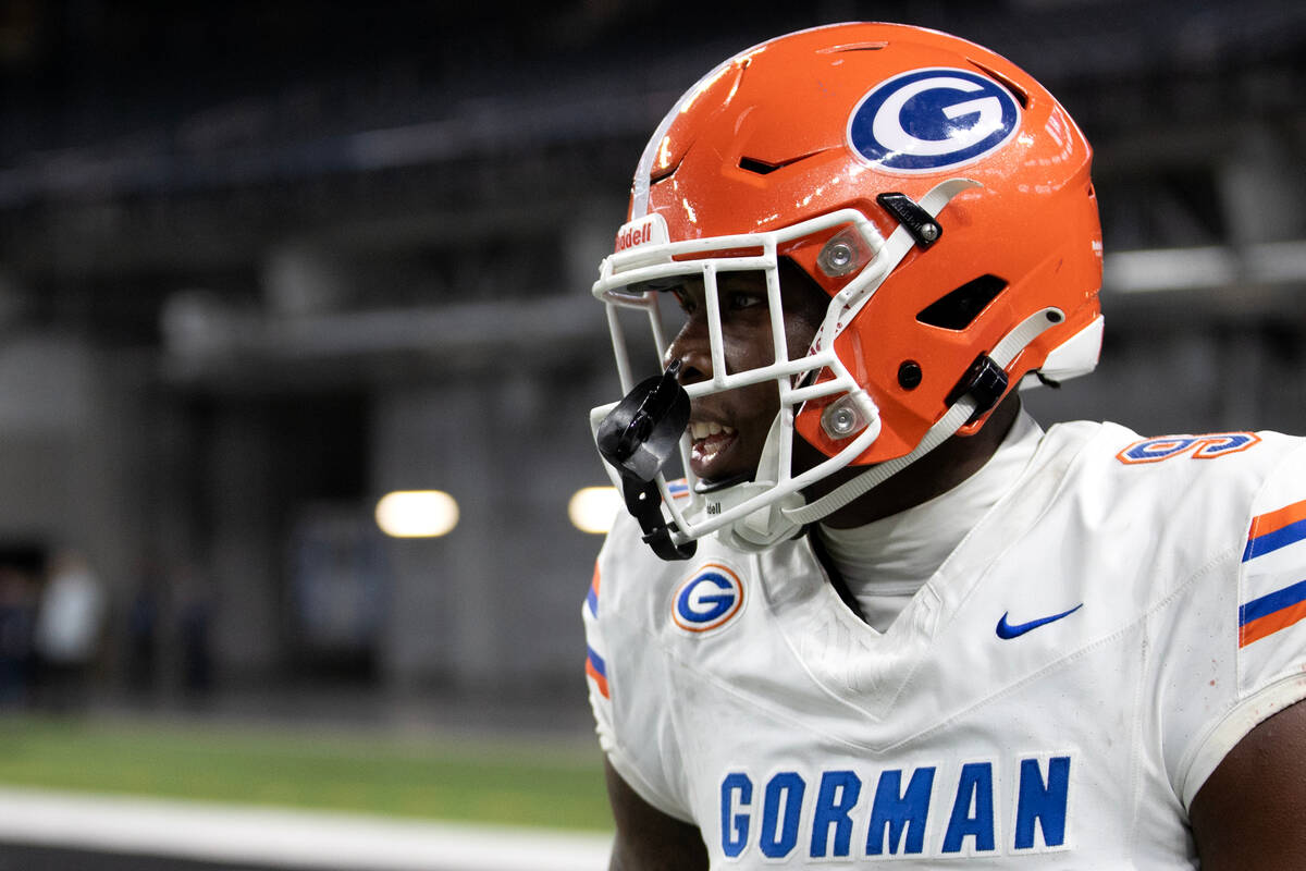 Bishop Gorman wide receiver Elija Lofton celebrates his touchdown during the first half of a Cl ...