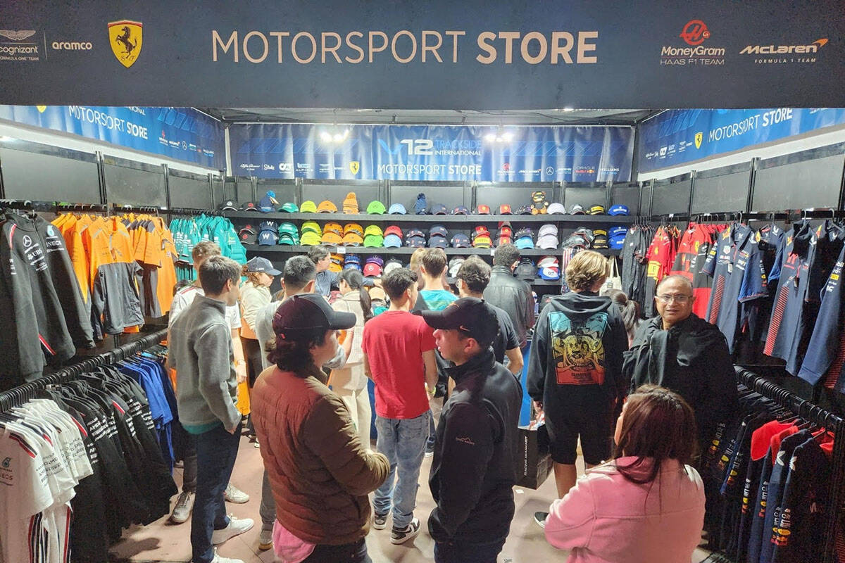 An F1 shop outside the Linq is shown full of customers on Friday, Nov. 17, 2023. F1 merchandise ...