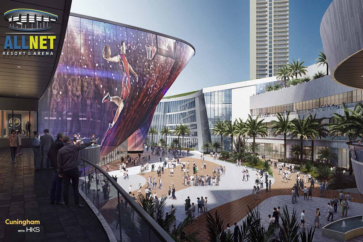 An artist's rendering of former NBA player Jackie Robinson's long-sought arena and hotel projec ...