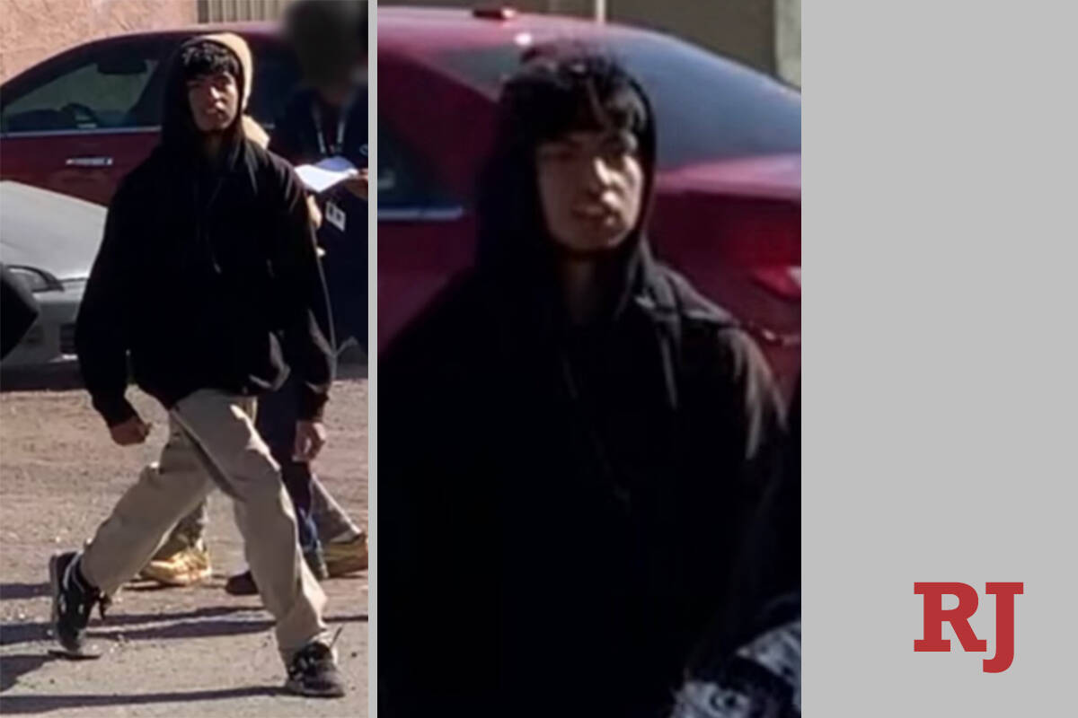 Two photos released Tuesday, Nov. 21, 2023, show the wanted suspect during the Nov. 1, 2023, be ...