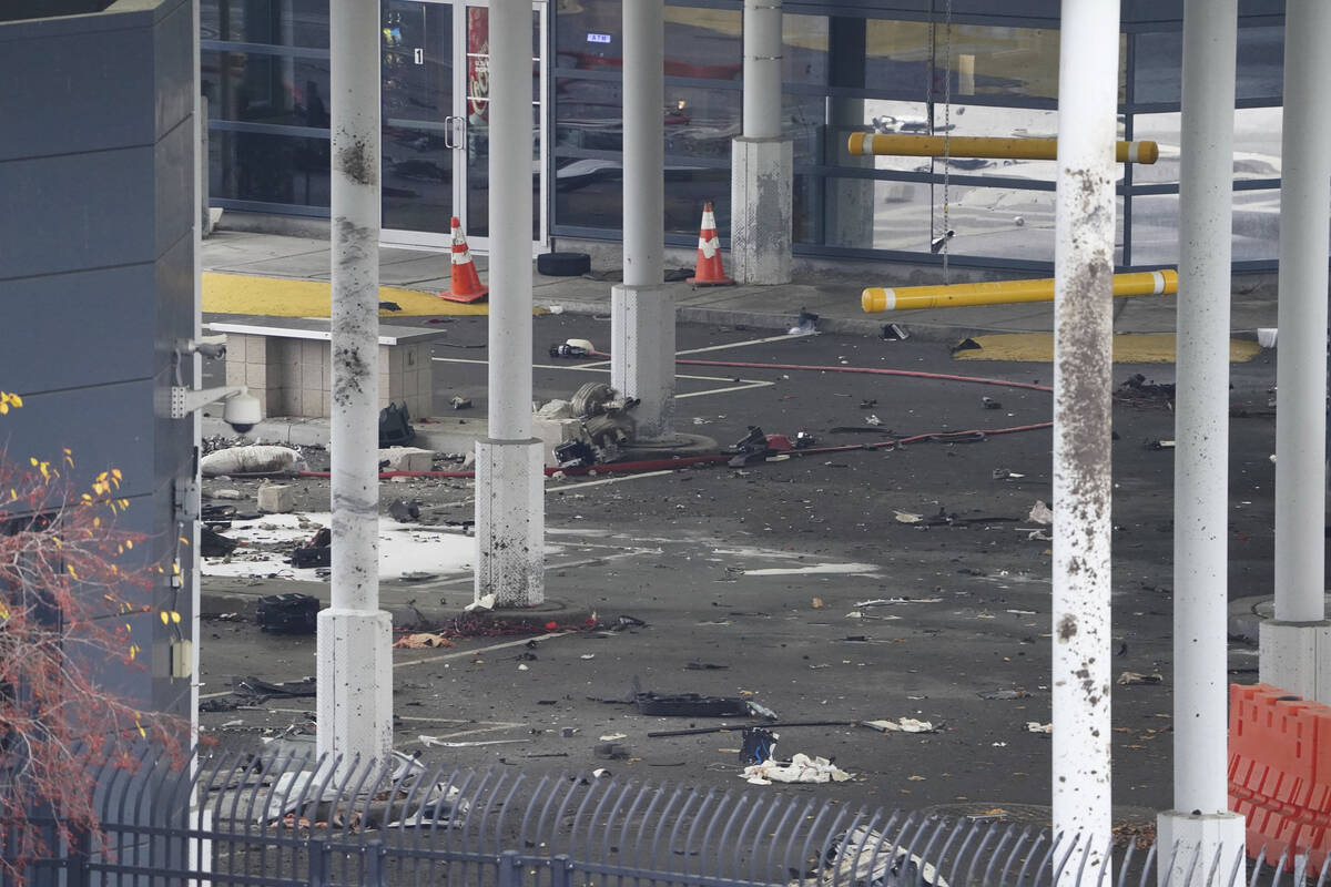 Debris is scattered about inside the customs plaza at the Rainbow Bridge border crossing, Wedne ...