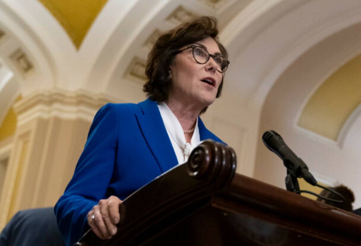 Sen. Jacky Rosen, D-Nev., speaks to the media after a Senate Democratic policy luncheon, Tuesda ...