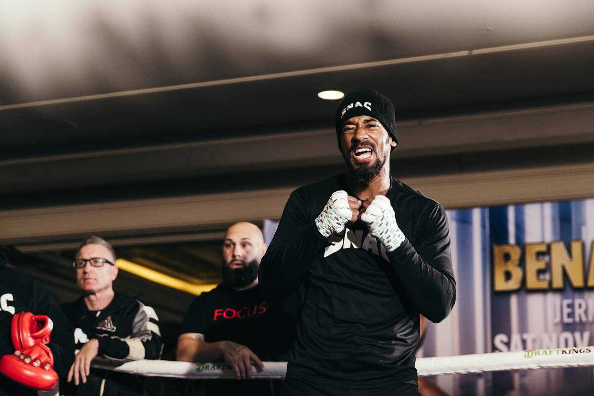 Demetrius Andrade shadow boxes during an open workout outside House of Blues in Mandalay Bay ah ...