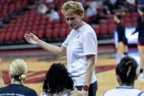 Centennial head coach Karen Weitz pulls players from the bench during the second half of a Clas ...