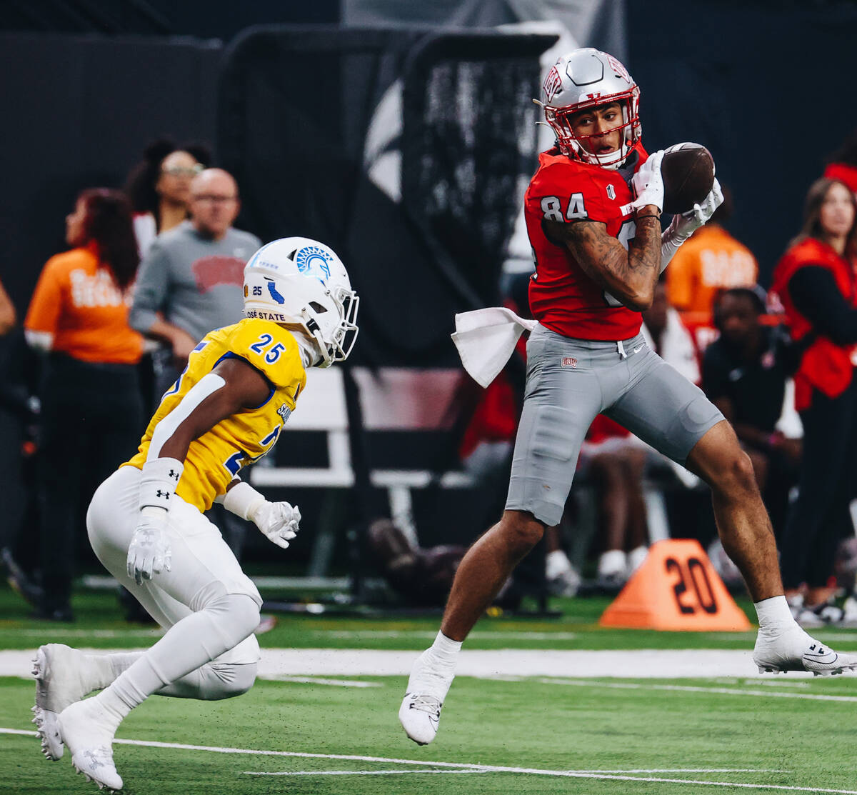 UNLV wide receiver Corey Thompson Jr. (84) makes a catch during a football game against San Jos ...