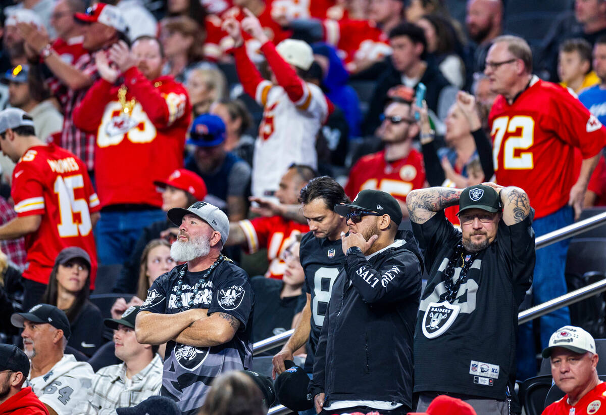 Raiders fans are disappointed as the game winds down against the Kansas City Chiefs during the ...