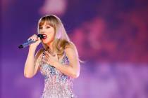 Taylor Swift performs during her Eras tour at Allegiant Stadium, Friday, March 24, 2023, in La ...