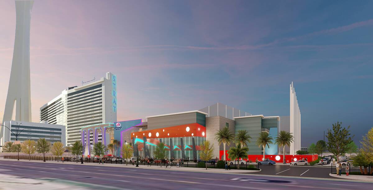 A street view rendering of Atomic Golf at the Strat. The project is expected to open in early 2 ...