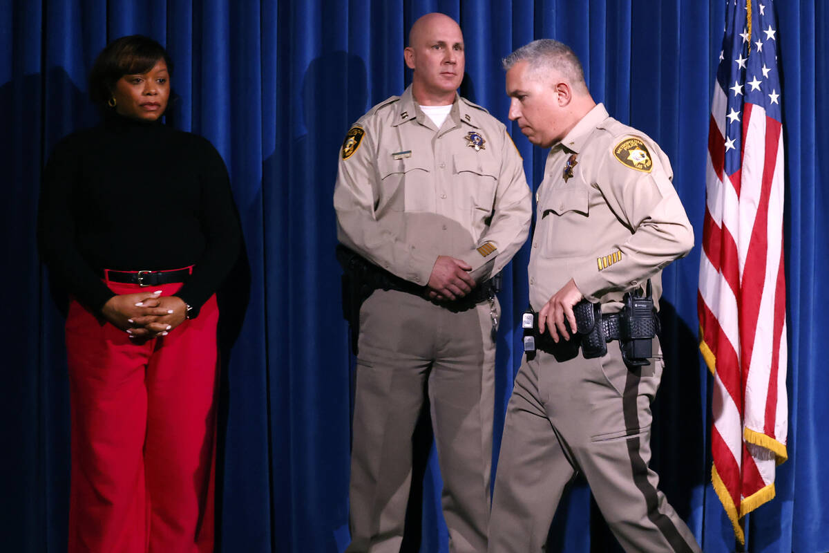 LVMPD Deputy Chief Nicholas Farese, leaves the podium after speaking at press conference as Cap ...