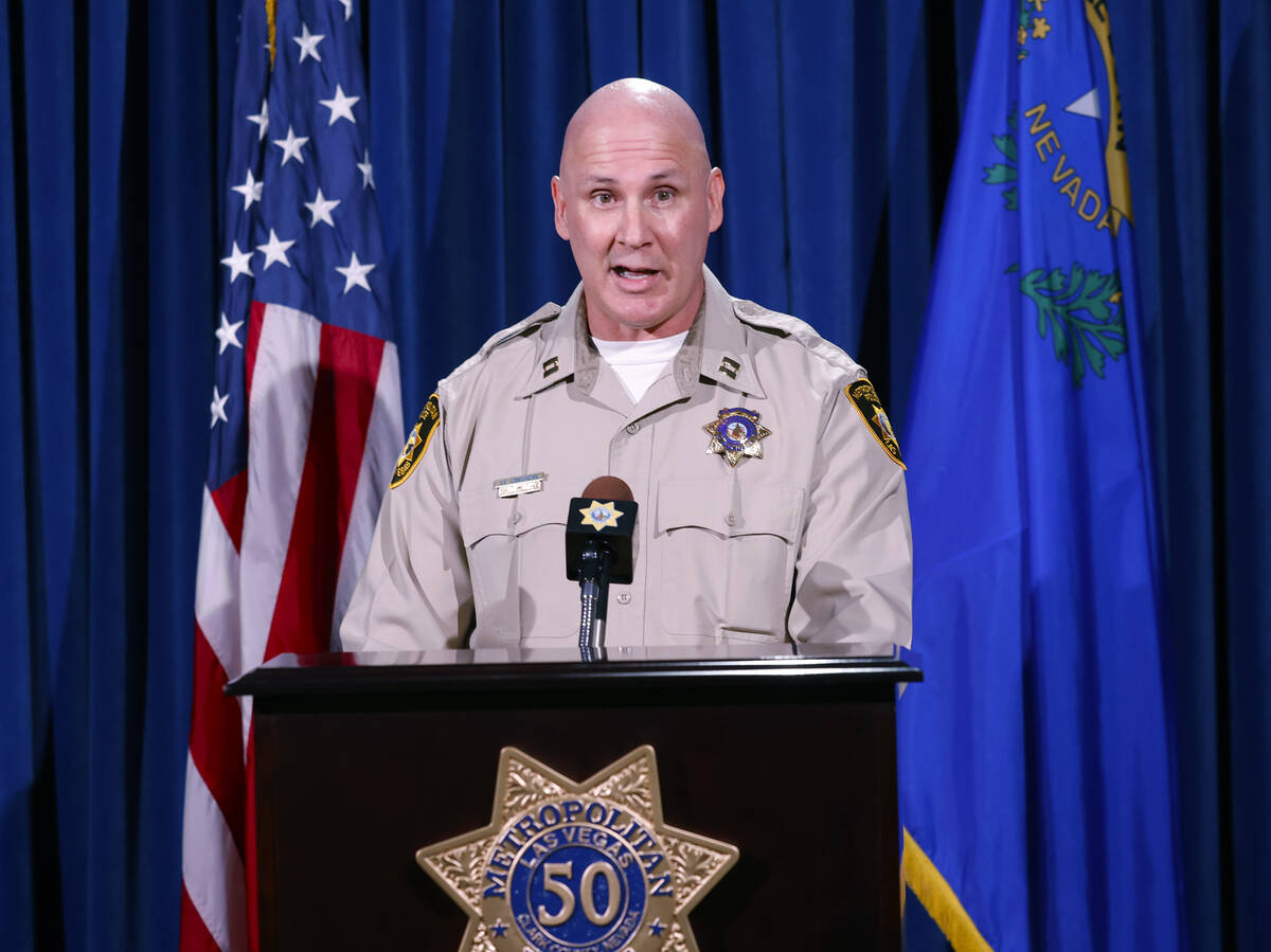 LVMPD Capt. Hector Clintron, speaks during a press conference after Deputy Chief Nicholas Fares ...