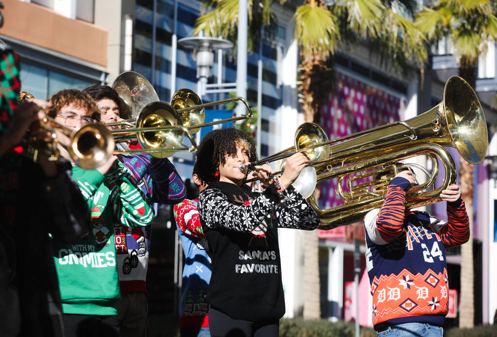 Members of the Palo Verde High School Marching Band perform at a Giving Tuesday event celebrati ...