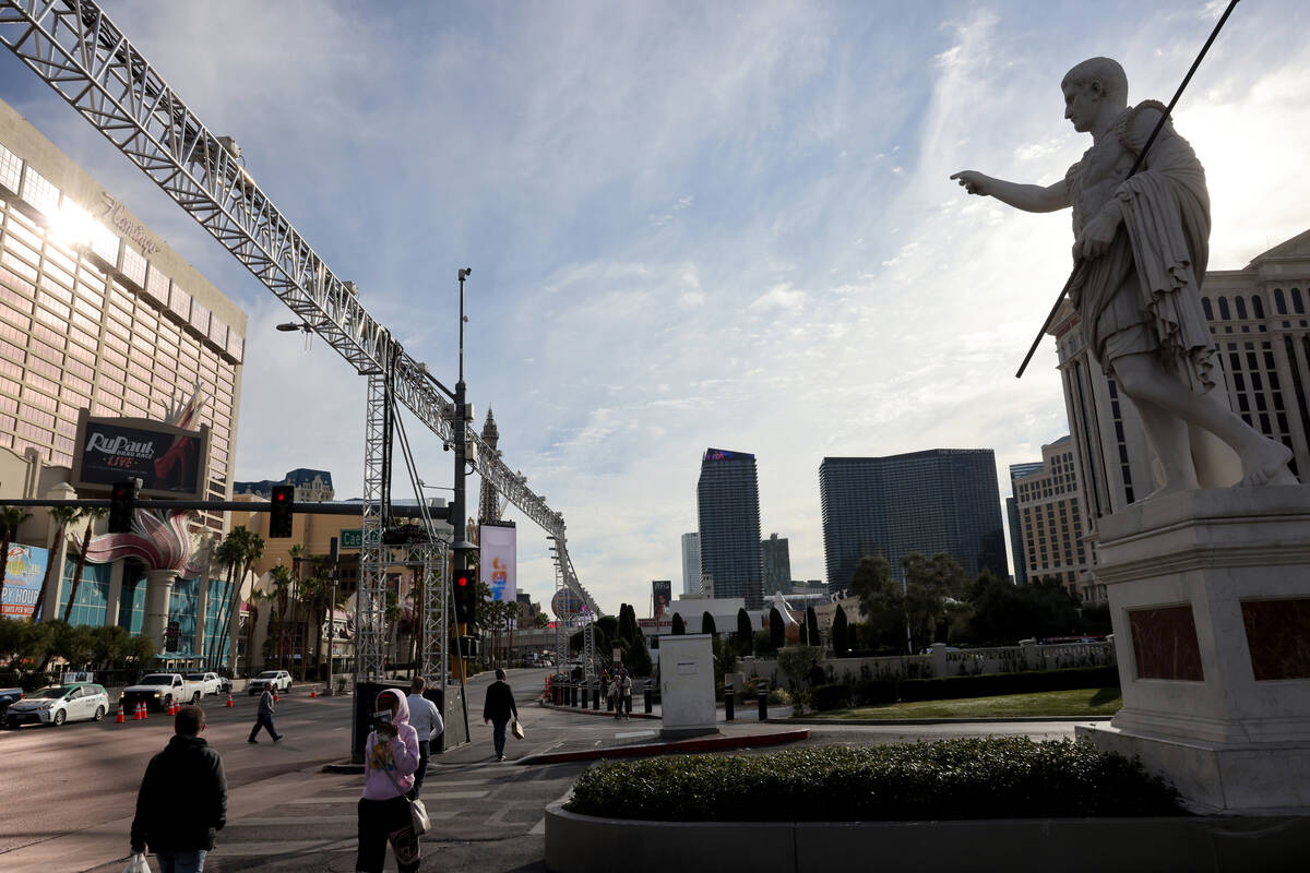 Formula One race infrastructure remains in front of Caesars Palace on the Strip in Las Vegas We ...