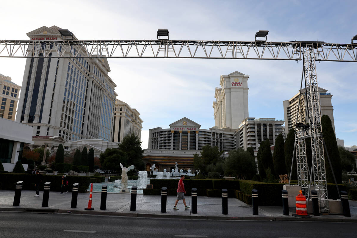 Formula One race infrastructure remains in front of Caesars Palace on the Strip in Las Vegas We ...