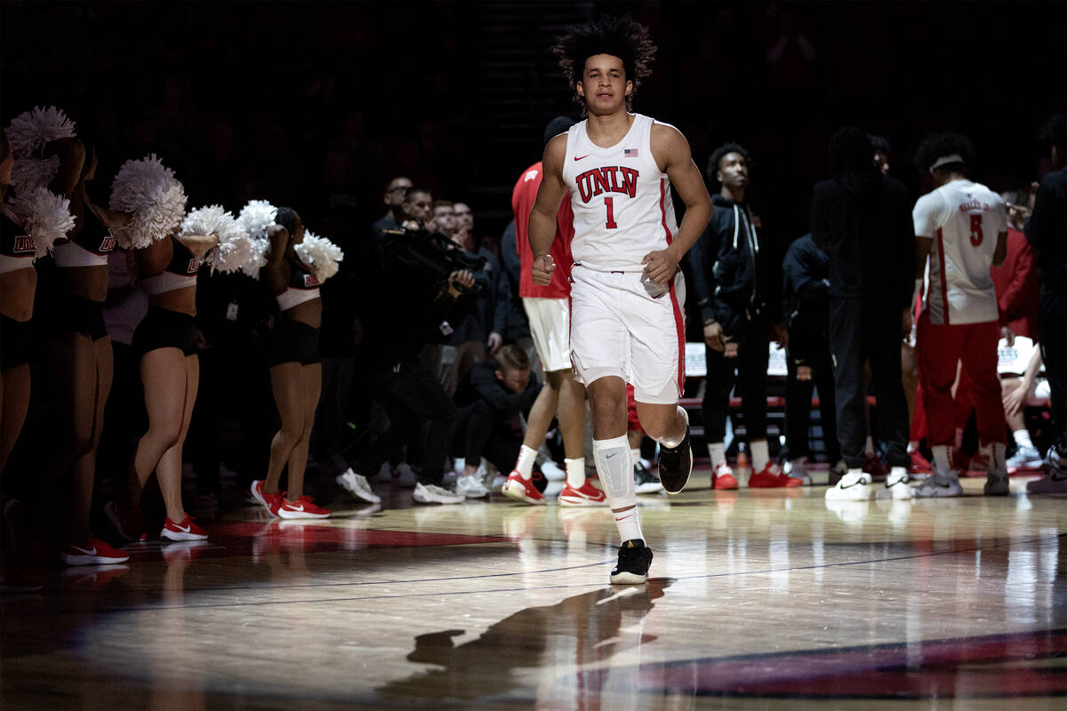 UNLV Rebels forward Jalen Hill (1) takes the court for an NCAA college basketball game against ...