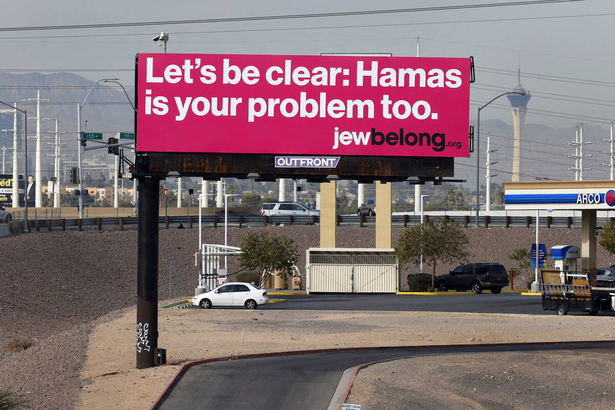 An anti-Hamas campaign on a billboard sponsored by jewBelong, a nonprofit that fights antisemit ...