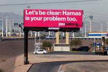 An anti-Hamas campaign on a billboard sponsored by jewBelong, a nonprofit that fights antisemit ...