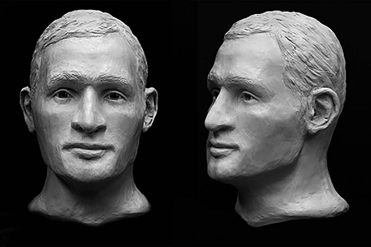 Shown are two of three angles of a composite face, created by the FBI’s lab in Quantico, Va., ...