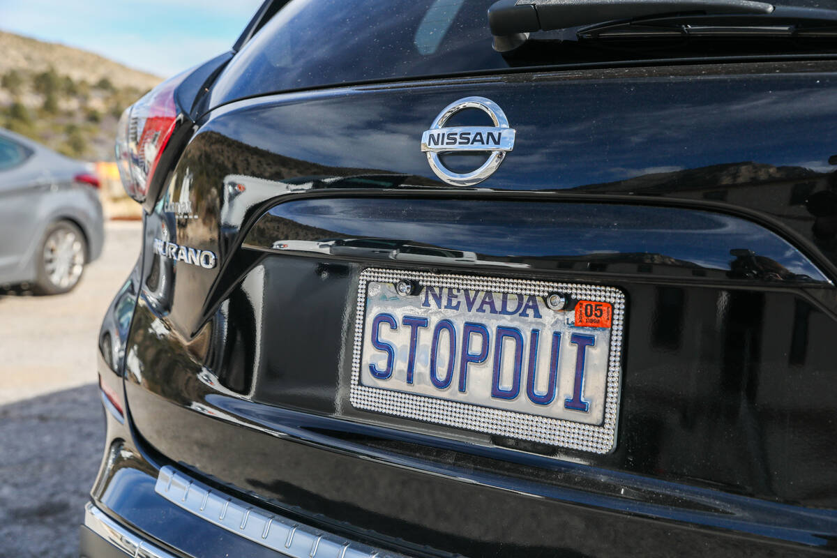 Sandy Heverly, executive director of Stop DUI, proudly has her license plate spell out STOPDUI, ...