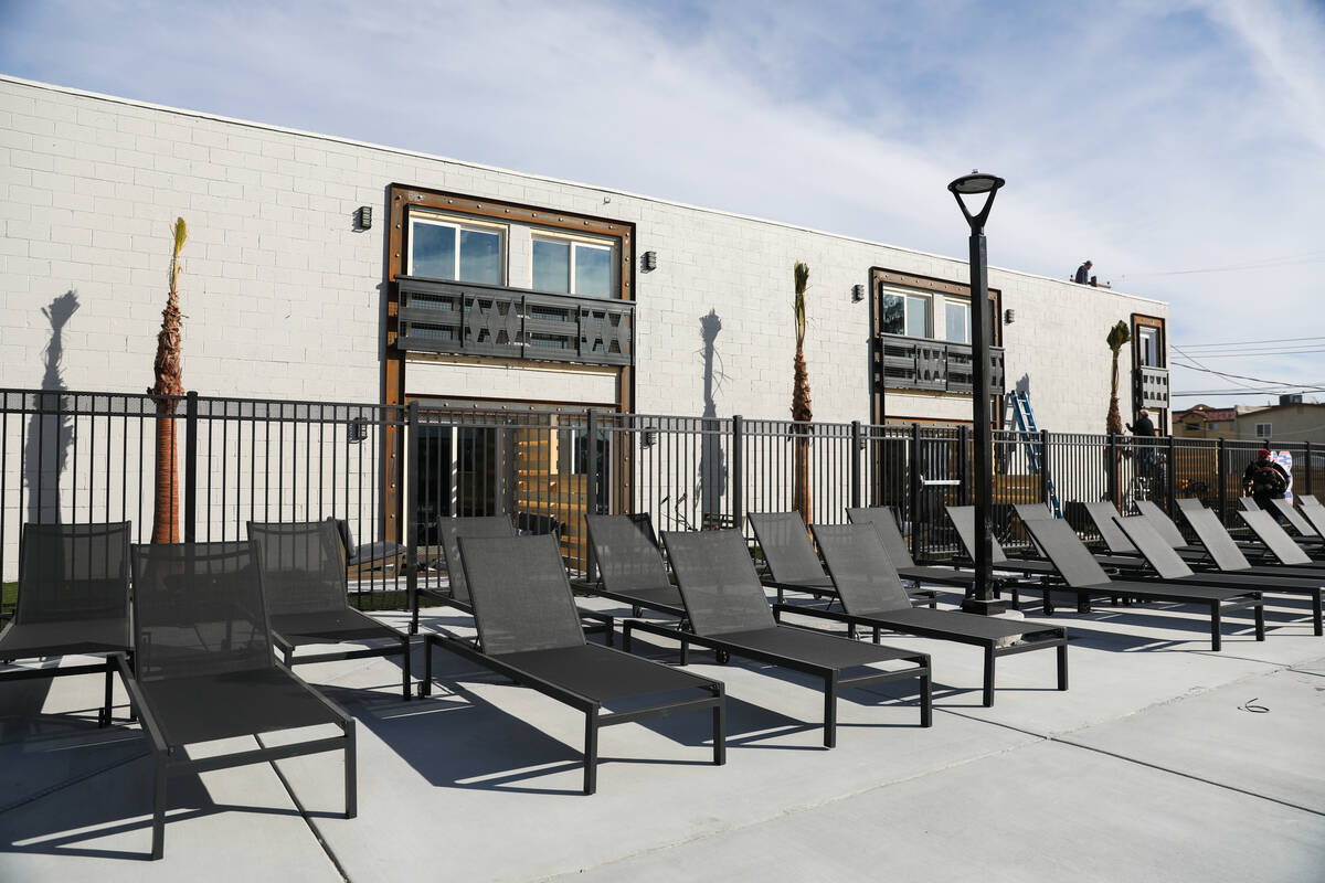 The outdoor pool area at the Bent Inn, a new adults only LGBTQ boutique hotel, as seen on Thurs ...