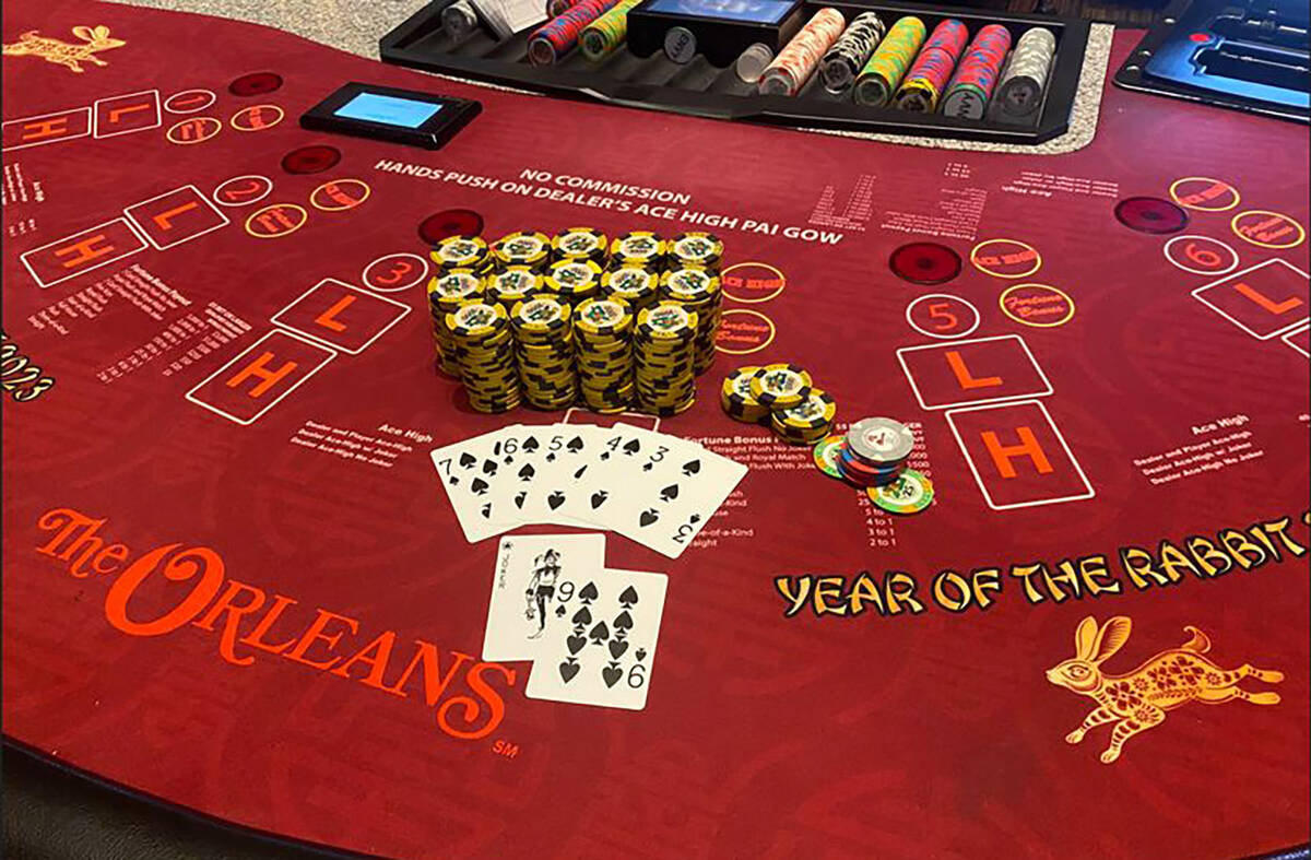 The winning hand in a Pai Gow Poker game at The Orleans on Sunday, Nov. 26, 2023. (Boyd Gaming)