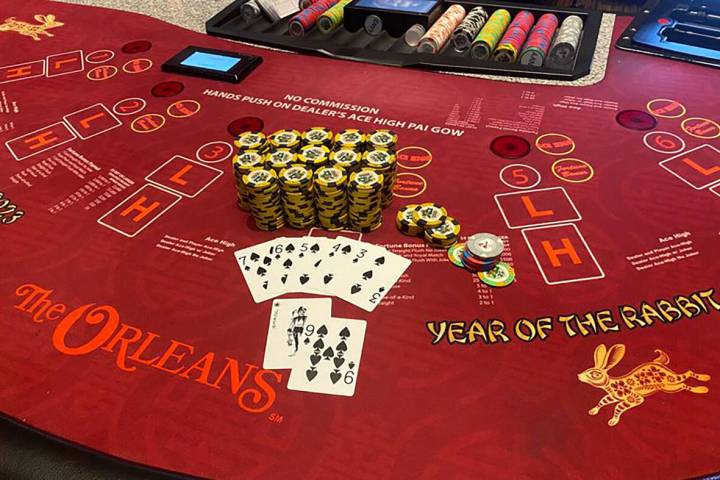 The winning hand in a Pai Gow Poker game at The Orleans on Sunday, Nov. 26, 2023. (Boyd Gaming)