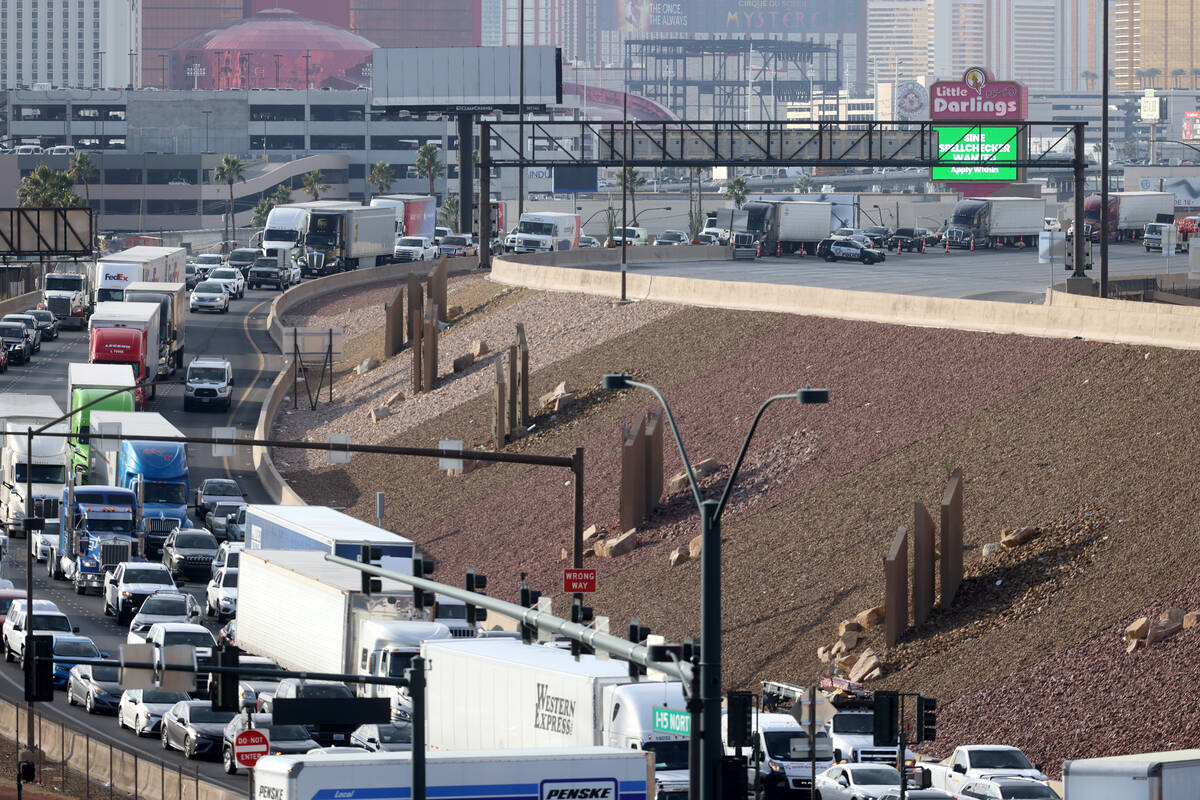 Interstate 15 northbound is closed north of Charleston Boulevard Thursday, Nov. 30, 2023, after ...