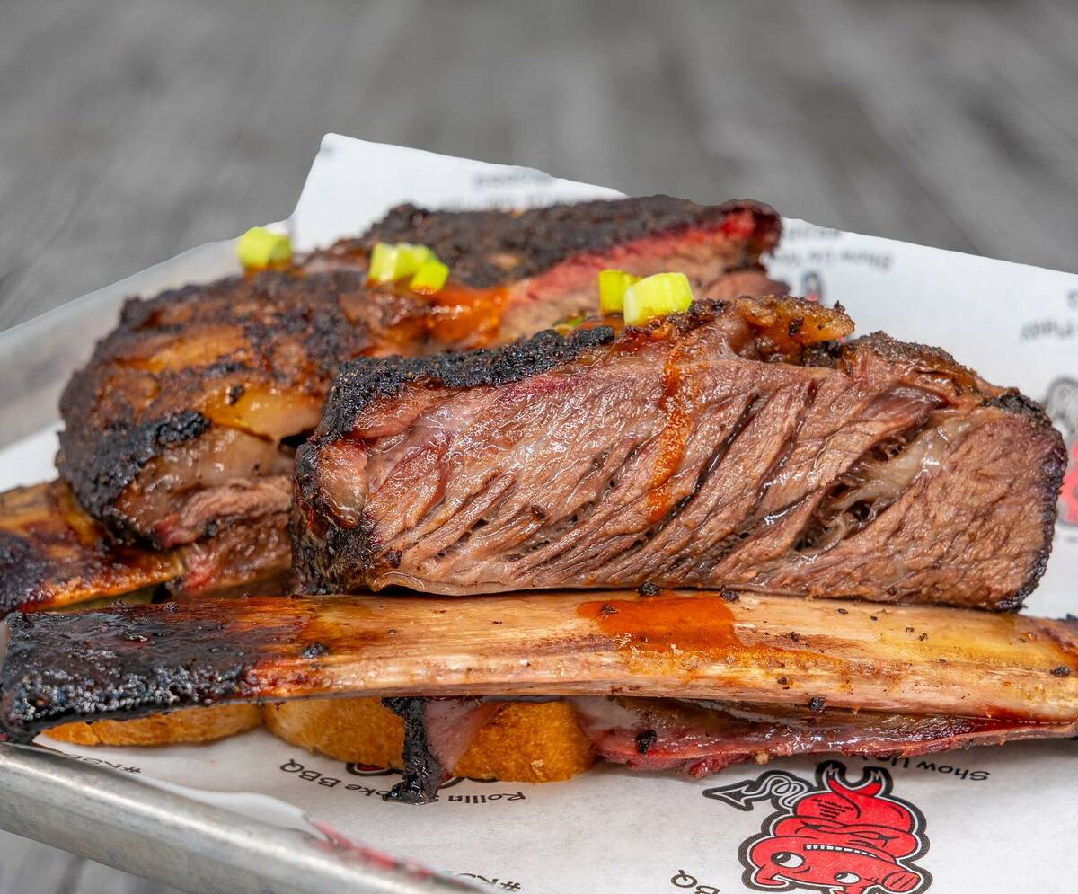 Splendid beef ribs from Rollin Smoke Barbeque, which has multiple locations in Las Vegas. (Face ...