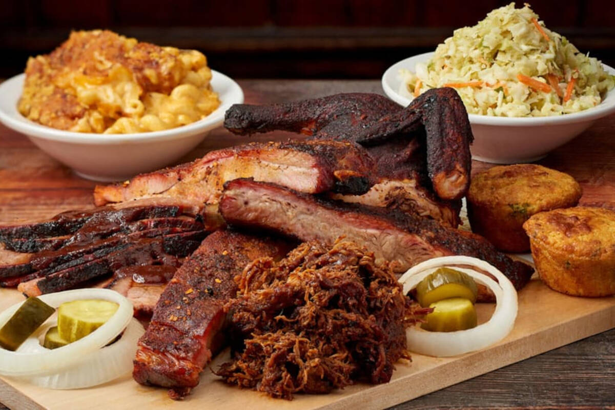The Pig Out Platter from Virgil's Real BBQ in the Linq Promenade on the Las Vegas Strip. (Virgi ...