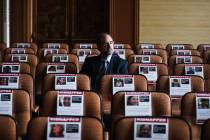 Rabbi Sanford Akselrad, in the sanctuary at his synagogue, Congregation Ner Tamid, surrounded b ...