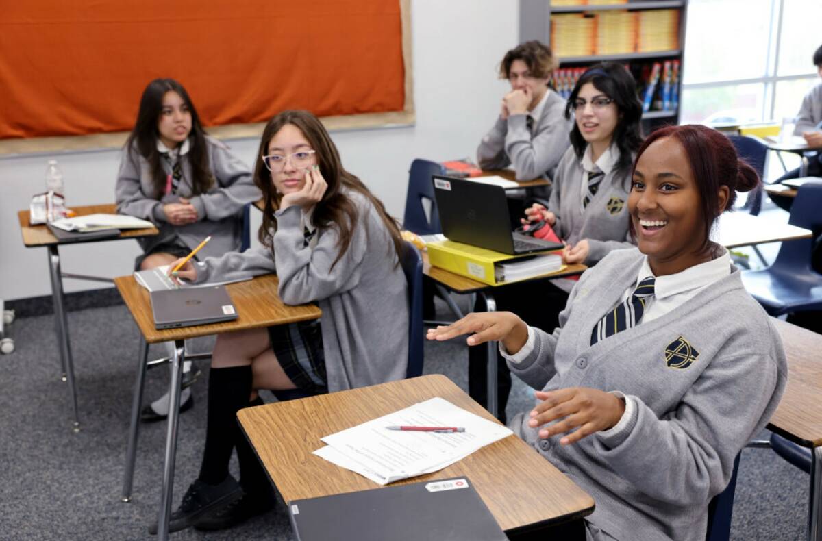 Senior Tinbite Aboye answers a question during EMT class at Amplus Academy in Las Vegas Wednesd ...