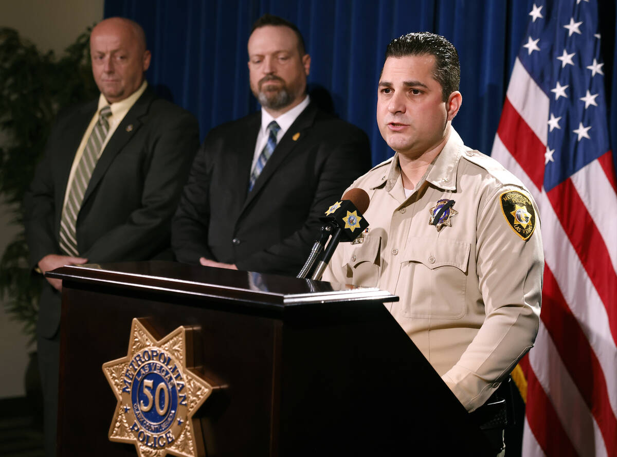 Deputy Chief Dori Koren, LVMPD chief of the Homeland Security Division, speaks about the arrest ...