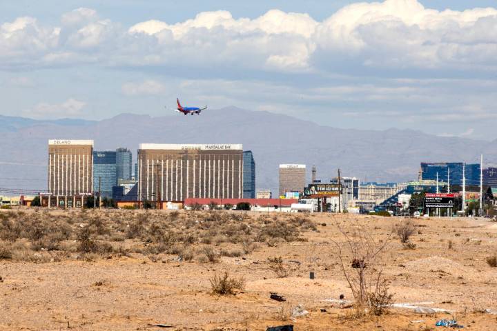 A vacant land south of the Strip where Oak View Group plans to build a $3 billion arena and cas ...