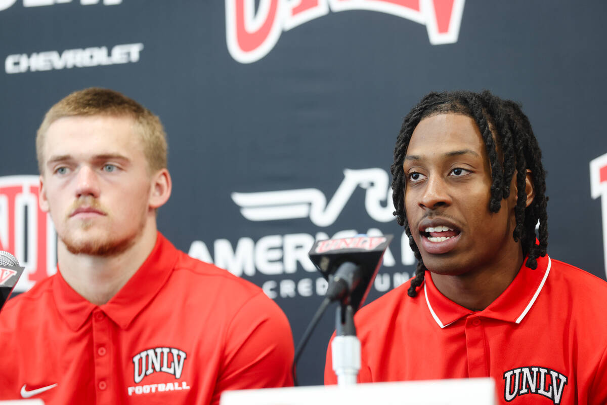 UNLV wide receiver Ricky White answers questions at a press conference where it was announced t ...