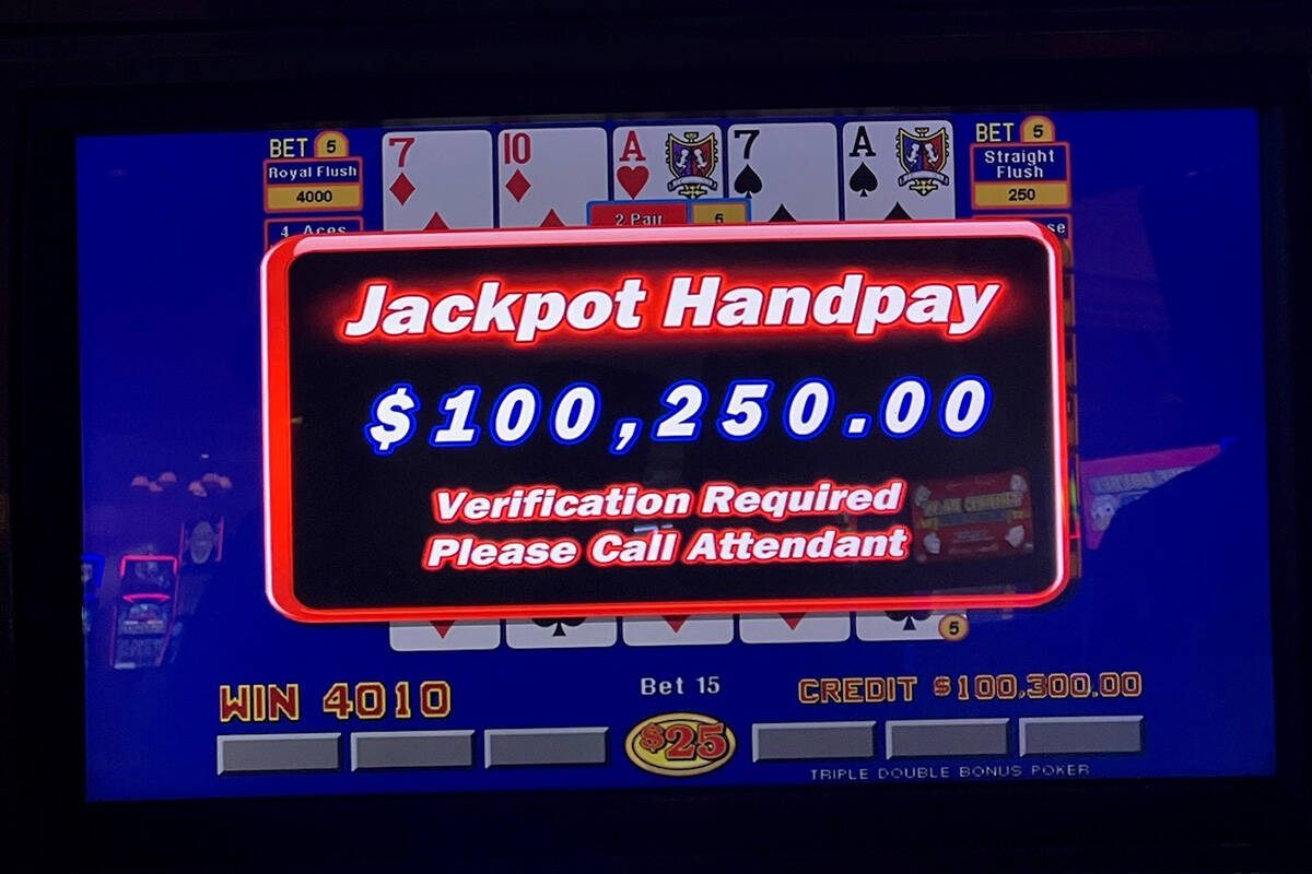 A player won $100,250 after hitting a video poker jackpot Sunday, Dec. 3, 2023, at Caesars Pala ...