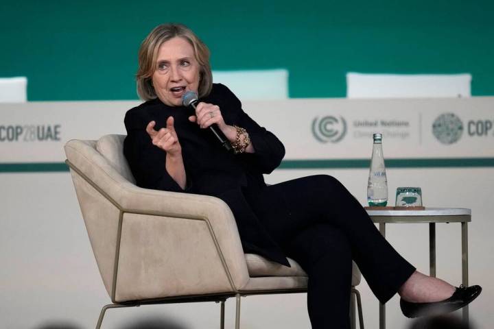Former Secretary of State Hillary Rodham Clinton speaks during a session on women building a cl ...