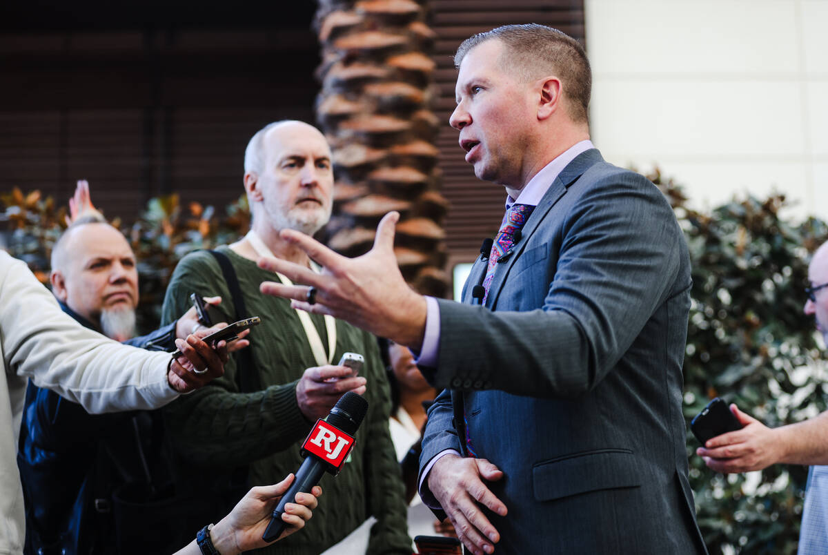General Manager Dave Horn addresses the media outside Durango Resort and Casino in Las Vegas, M ...