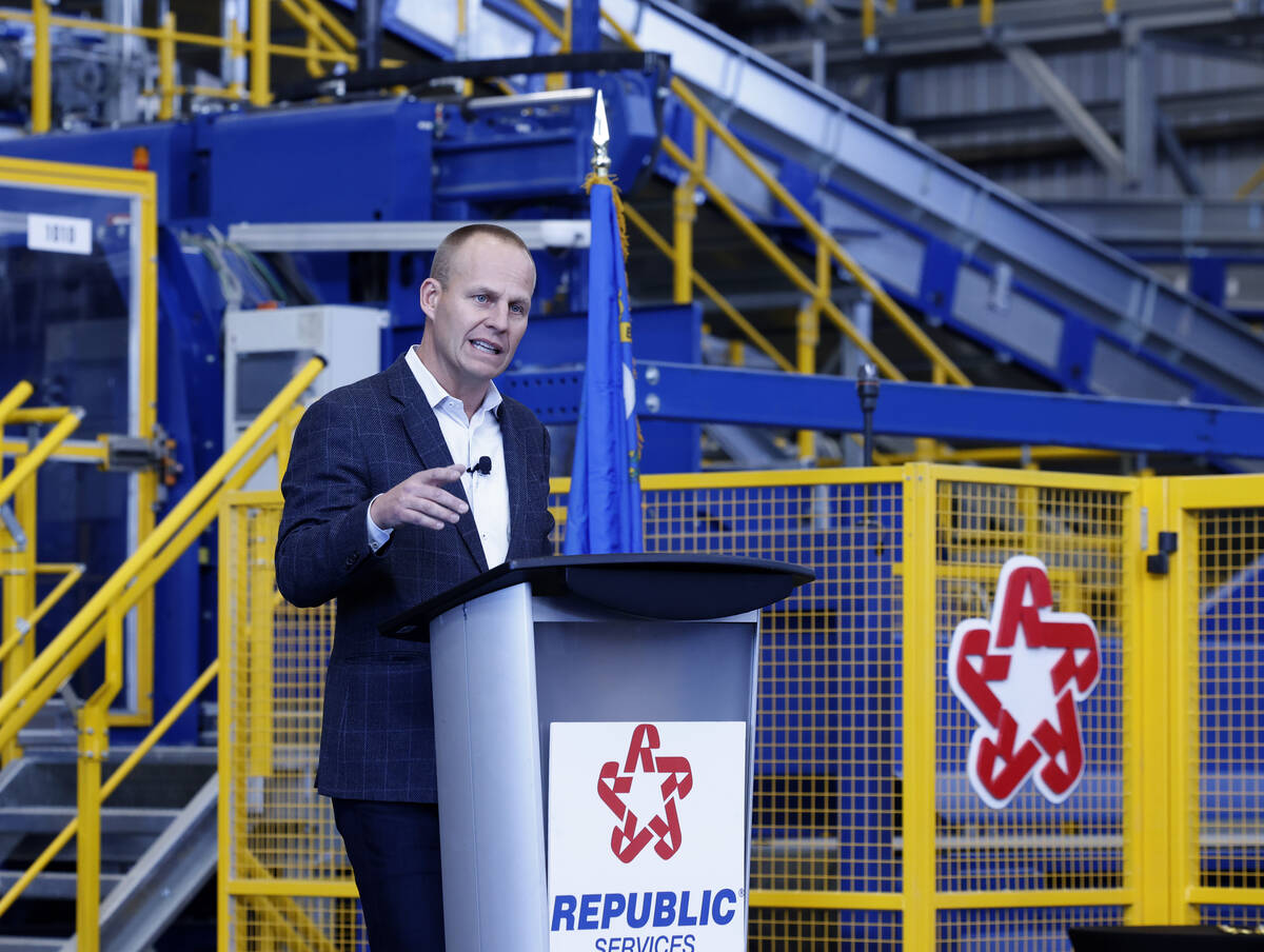 Jon Vander Ark, president and CEO of Republic Services, speaks before the ribbon-cutting ceremo ...