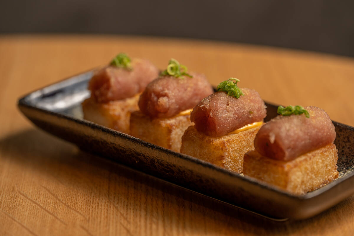 Tuna crispy rice from KYU, opening on Dec. 13, 2023, with the launch of Fontainebleau Las Vegas ...