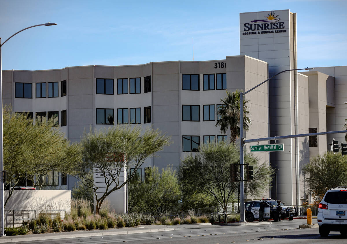 Police gather at Sunrise Hospital and Medical Center after an active shooter event at UNLV, in ...