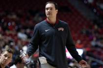 UNLV Rebels head coach Kevin Kruger reacts to a referee’s call during the second half of ...
