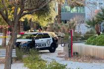 Police investigate between the Student Union and Beam Hall on the UNLV campus in Las Vegas Thur ...
