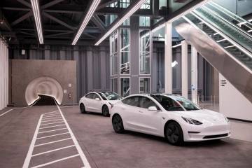 Central Station of the Boring Company’s Convention Center Loop is seen during a media tour at ...