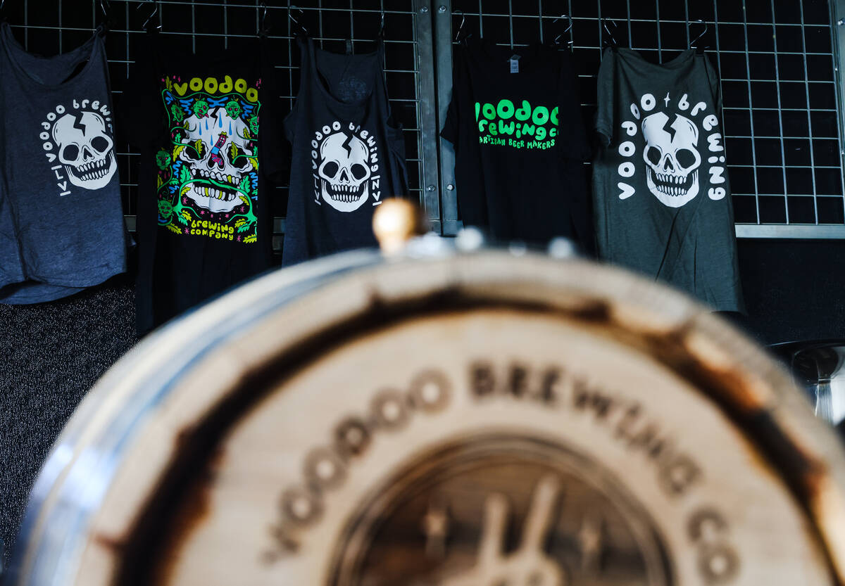 Merch for Voodoo Brewing in the Arts District in Las Vegas, Thursday, Dec. 7, 2023. The brewery ...