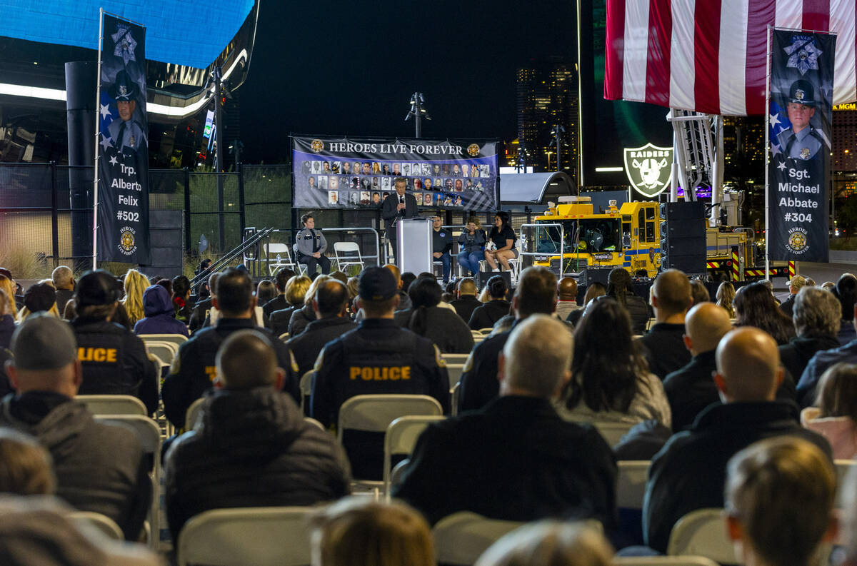 Department of Public Safety Director George Togliatti speaks during a candlelight vigil for Nev ...