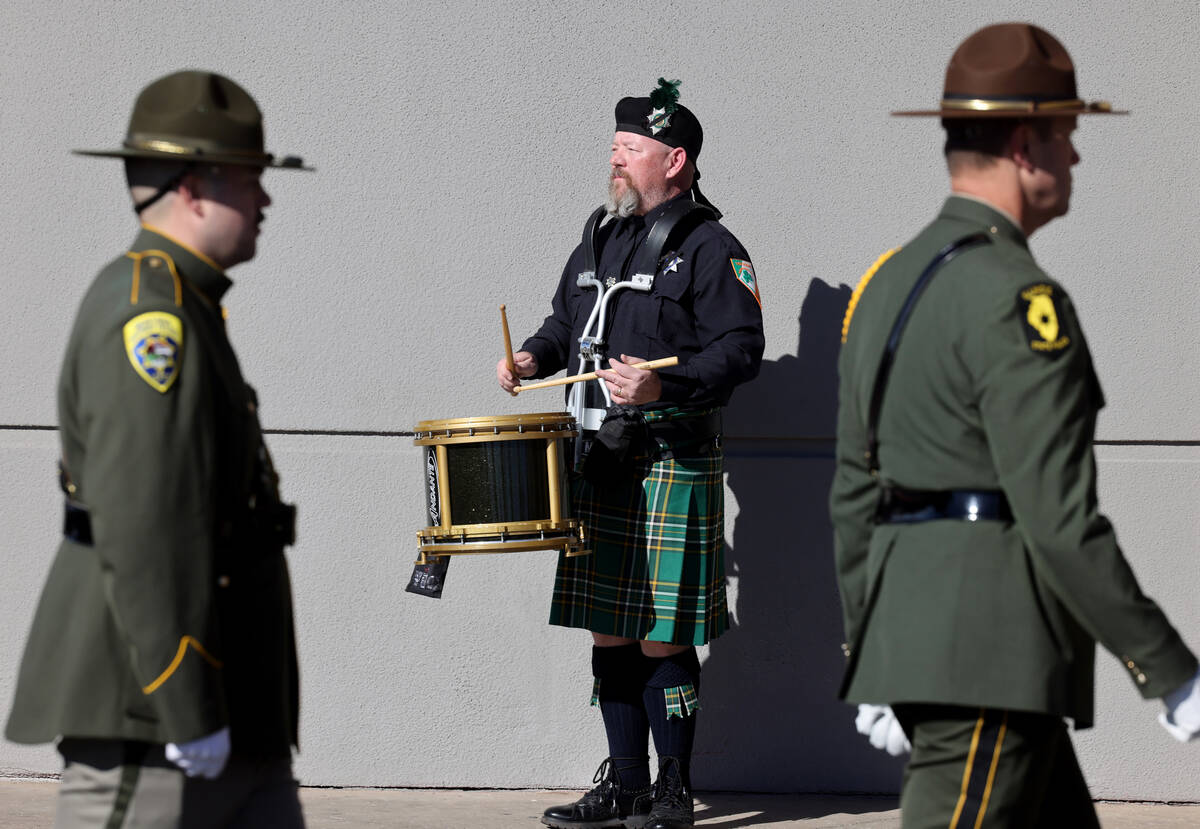 Law enforcement officers file in during the memorial for Nevada Highway Patrol trooper Alberto ...