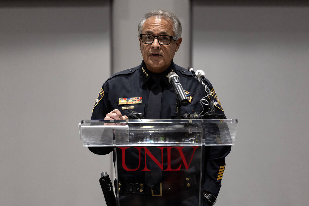 UNLV Police Services Chief Adam Garcia speaks during a news conference held in response to a We ...