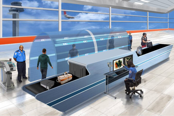 This rendering shows what Transportation Security Administration self-screening could look like ...