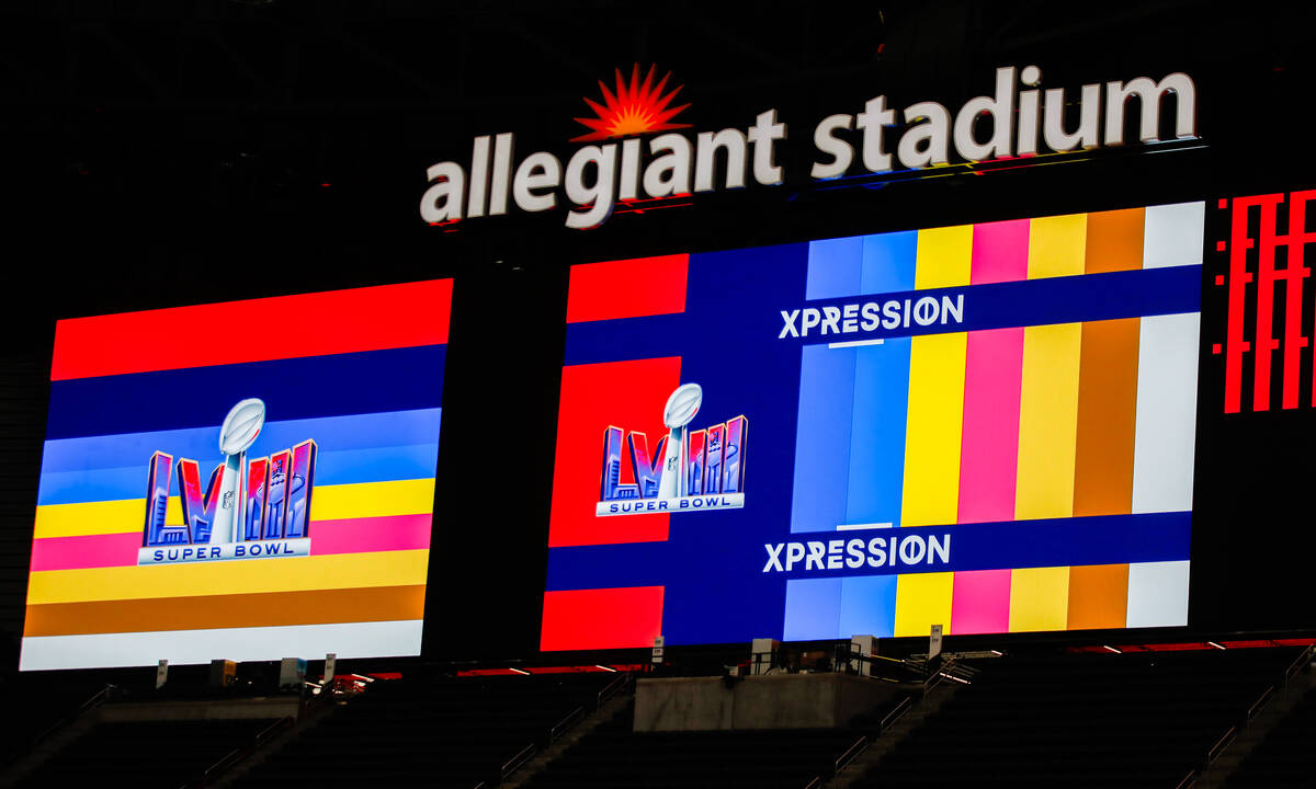 Allegiant Stadium undergoes preparations for hosting Super Bowl 58, as seen on Friday, Dec. 8, ...