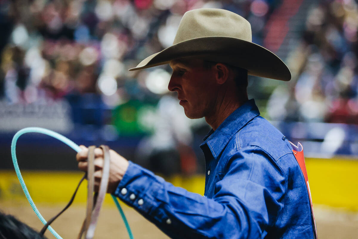 Team roping heeler Colter Todd is seen during the National Finals Rodeo at the Thomas & Mac ...
